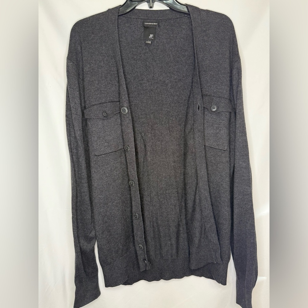 JF Ferrar charcoal button-front cardigan L pockets soft cotton modal blend